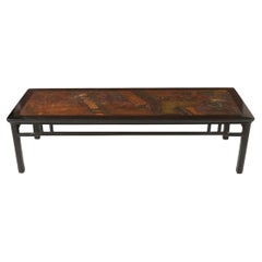 Vintage Embossed Leather Design Coffee Table With Black Lacquer