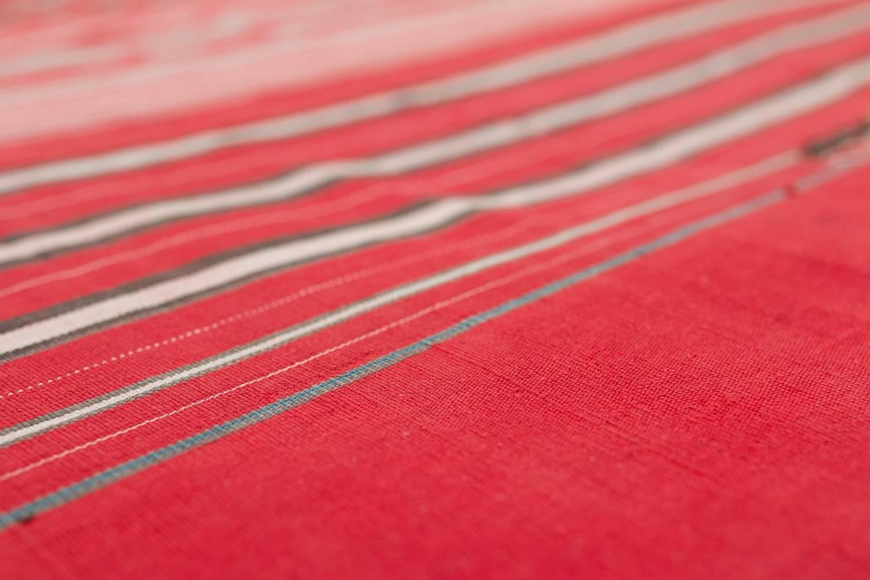 Vintage West African Hand Embroidered Textile Wrap Fabric, Red and Black Stripes For Sale 2