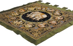 Vintage Embroidered Burmese Thai Elephant Kalaga Wall Tapestry