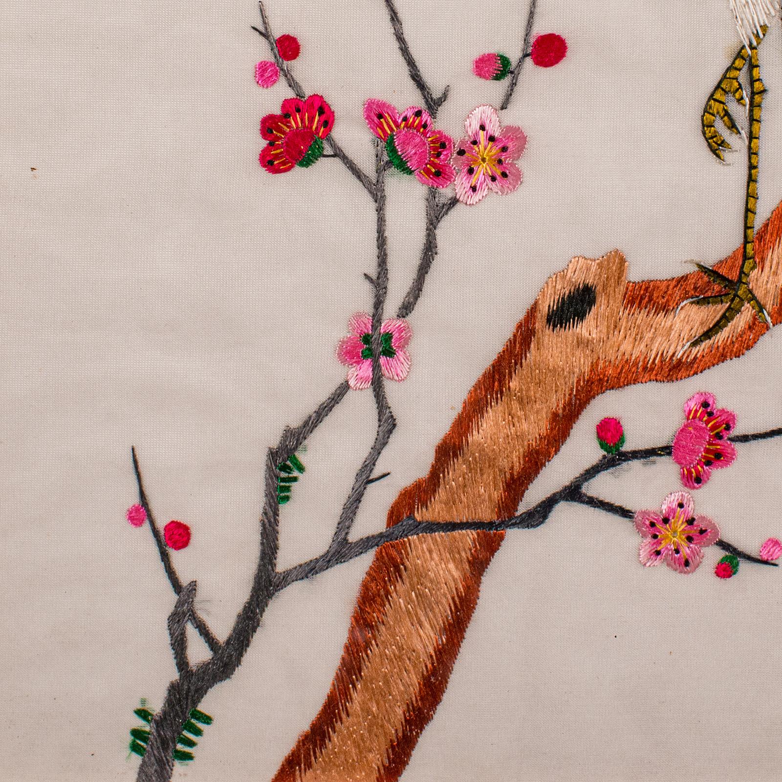 Vintage Embroidered Crane Panel, Korean, Silk Cotton, Embroidery, Art Deco, 1930 For Sale 4