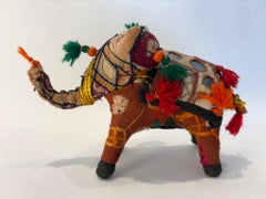 Vintage Embroidered Elephant Toy in Stuffed Cotton from India 1950s