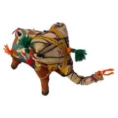 Vintage Embroidered Elephant Toy in Stuffed Cotton from India 1950s