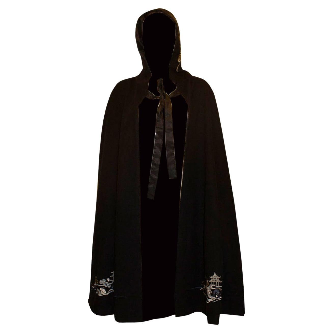 Vintage Embroidered Hooded Cape For Sale