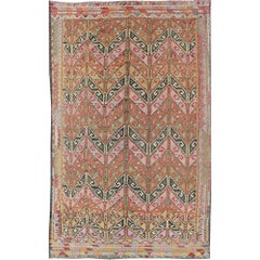 Retro Embroidered Kilim Jajeem Rug in Green, Red, Charcoal, Blue and Lavender