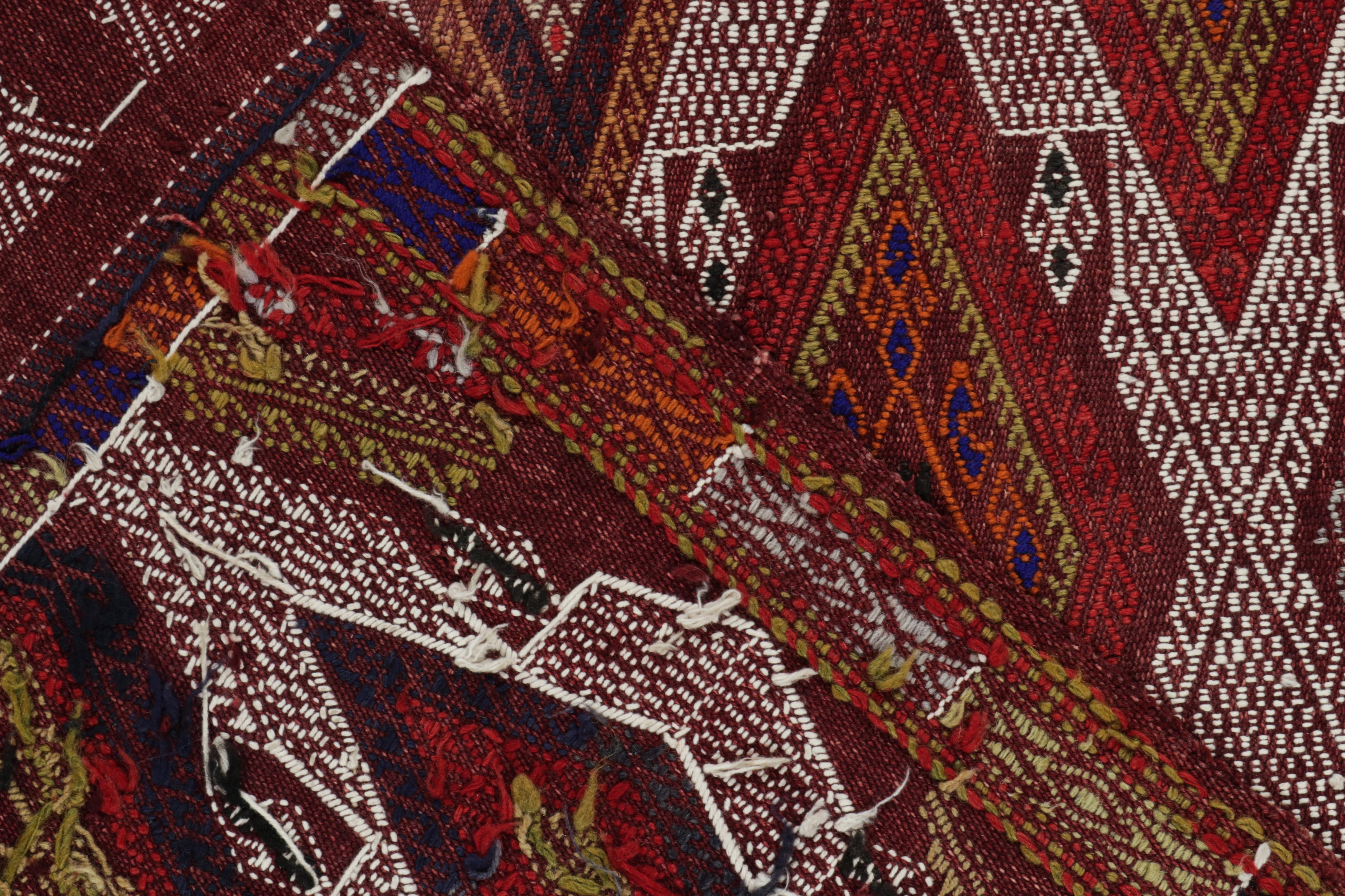 Mid-20th Century Vintage Embroidered Kilim Rug in Red, Brown Orange Tribal Pattern by Rug & Kilim For Sale