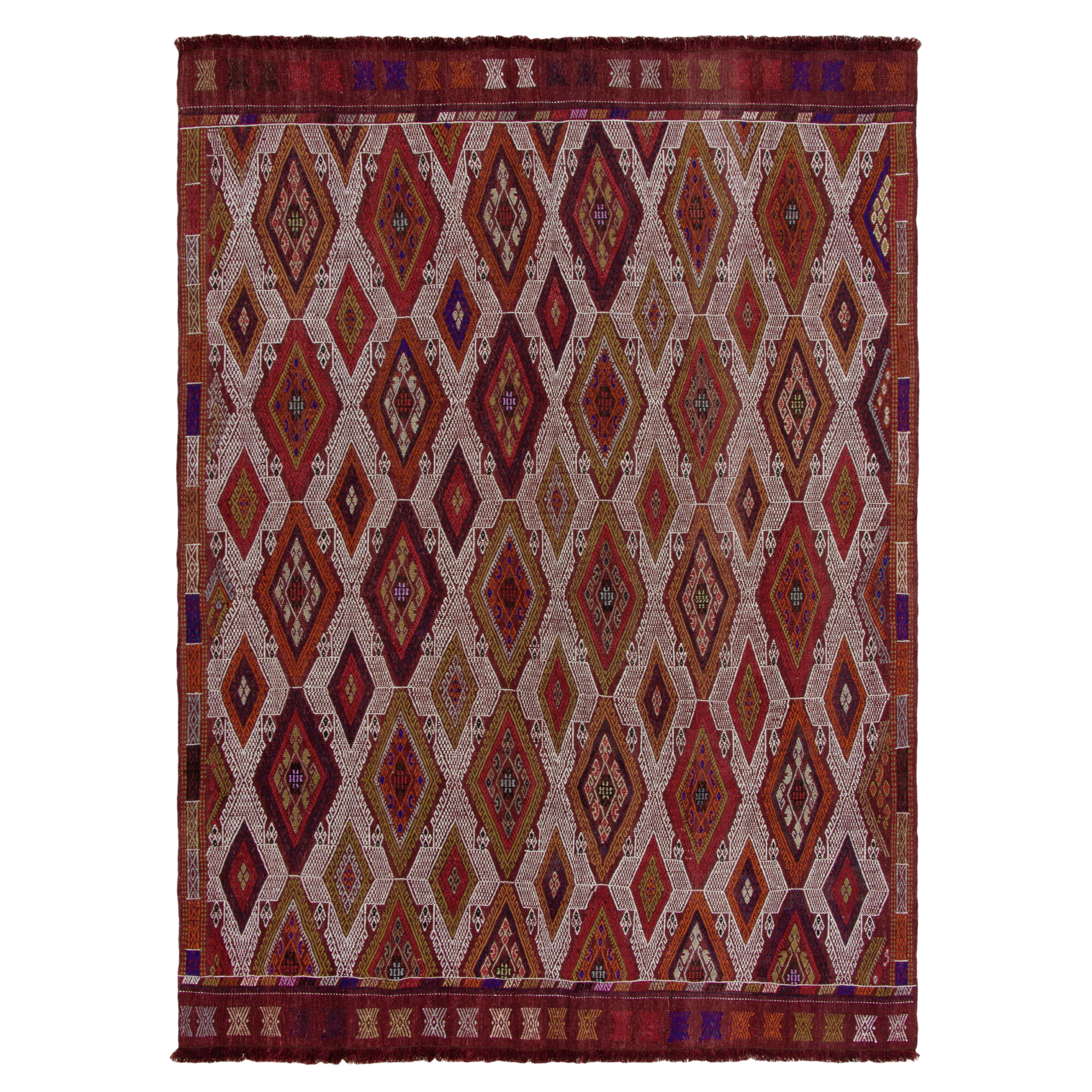 Vintage Embroidered Kilim Rug in Red, Brown Orange Tribal Pattern by Rug & Kilim For Sale