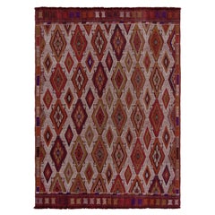 Vintage Embroidered Kilim Rug in Red, Brown Orange Tribal Pattern by Rug & Kilim