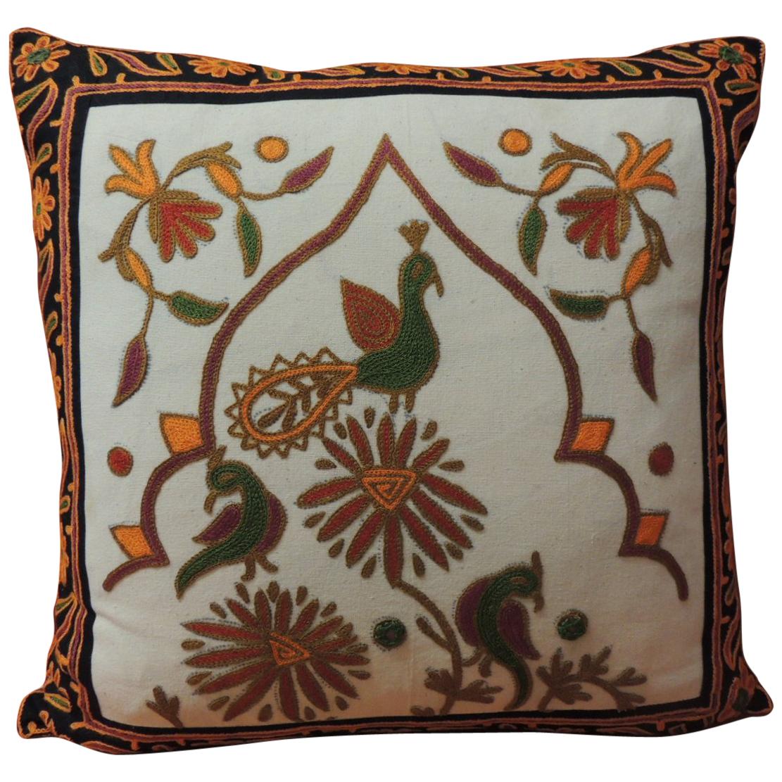 Vintage Embroidered Orange and Green Indian Decorative Pillow