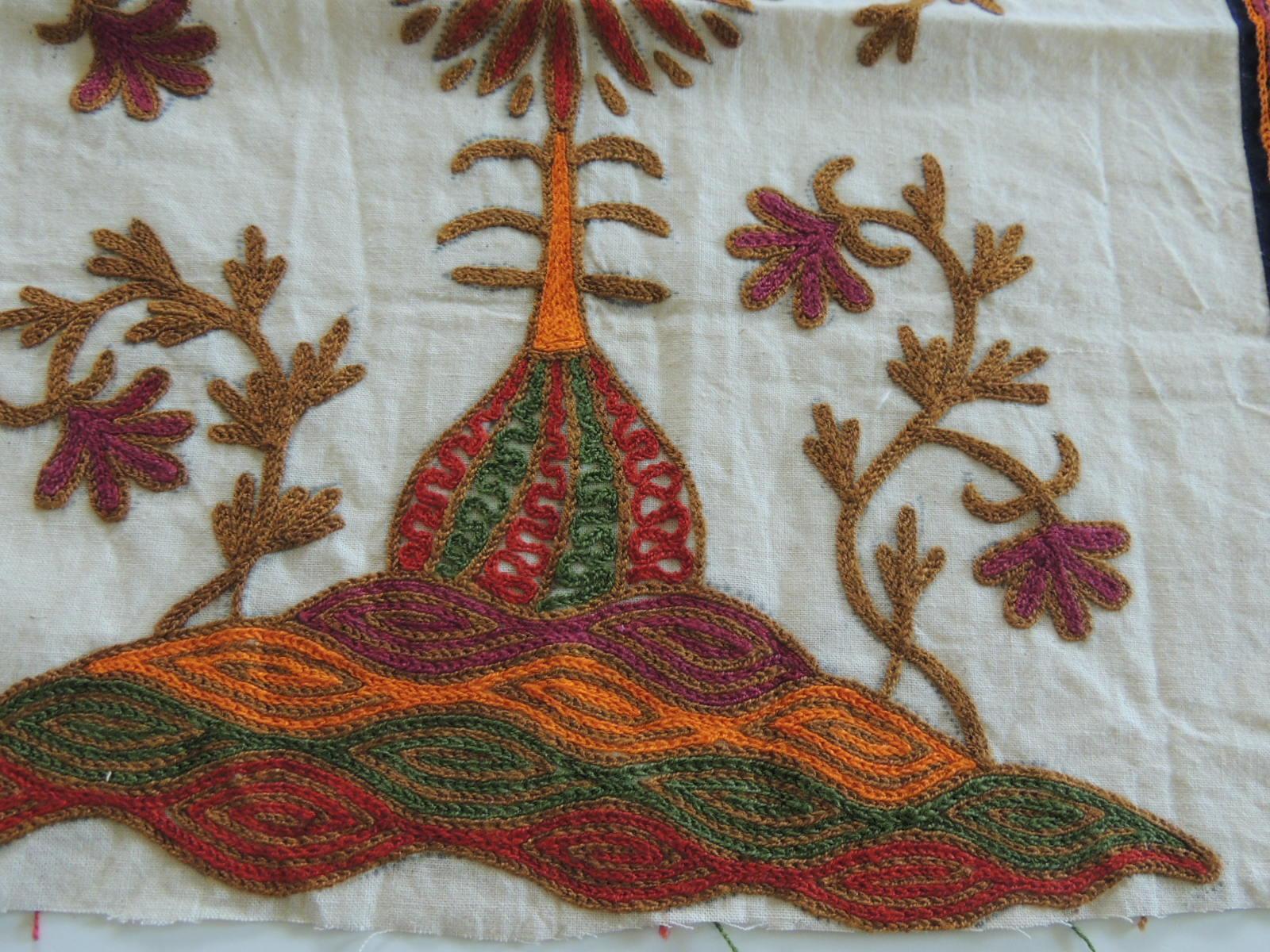 Suzani Vintage Embroidered Orange and Green Indian Textile