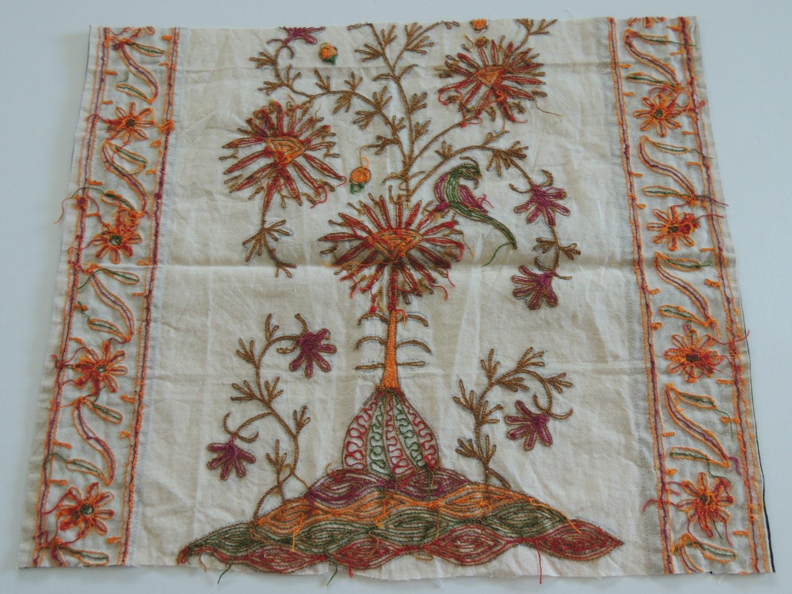 Hand-Crafted Vintage Embroidered Orange and Green Indian Textile
