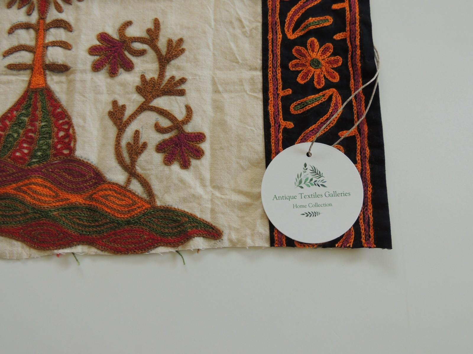 Vintage Embroidered Orange and Green Indian Textile In Good Condition In Oakland Park, FL