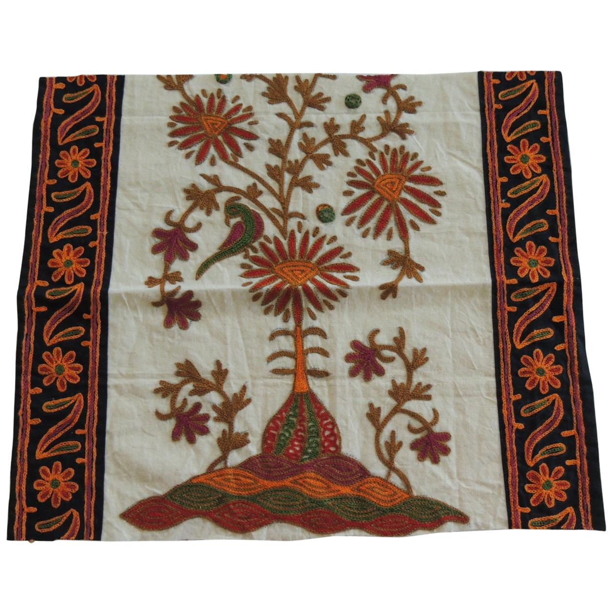 Vintage Embroidered Orange and Green Indian Textile