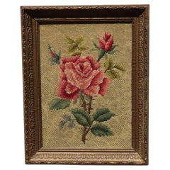 Besticktes Vintage-Bilder „Schöne Rose“ in einem goldenen Rahmen