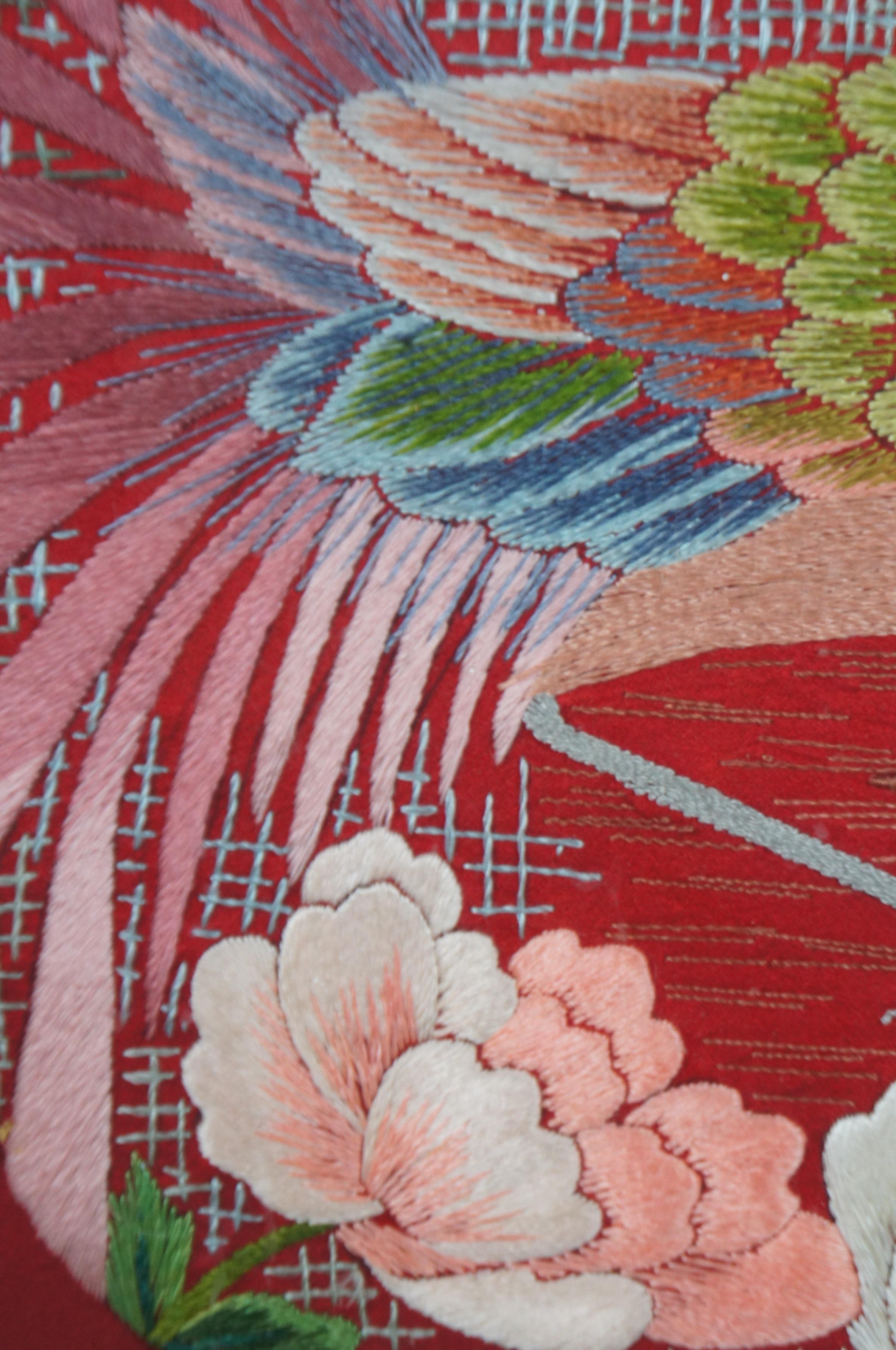 Antique Joseon Dynasty Embroidered Silk Textile Floral Bird Vase Calligraphy 31