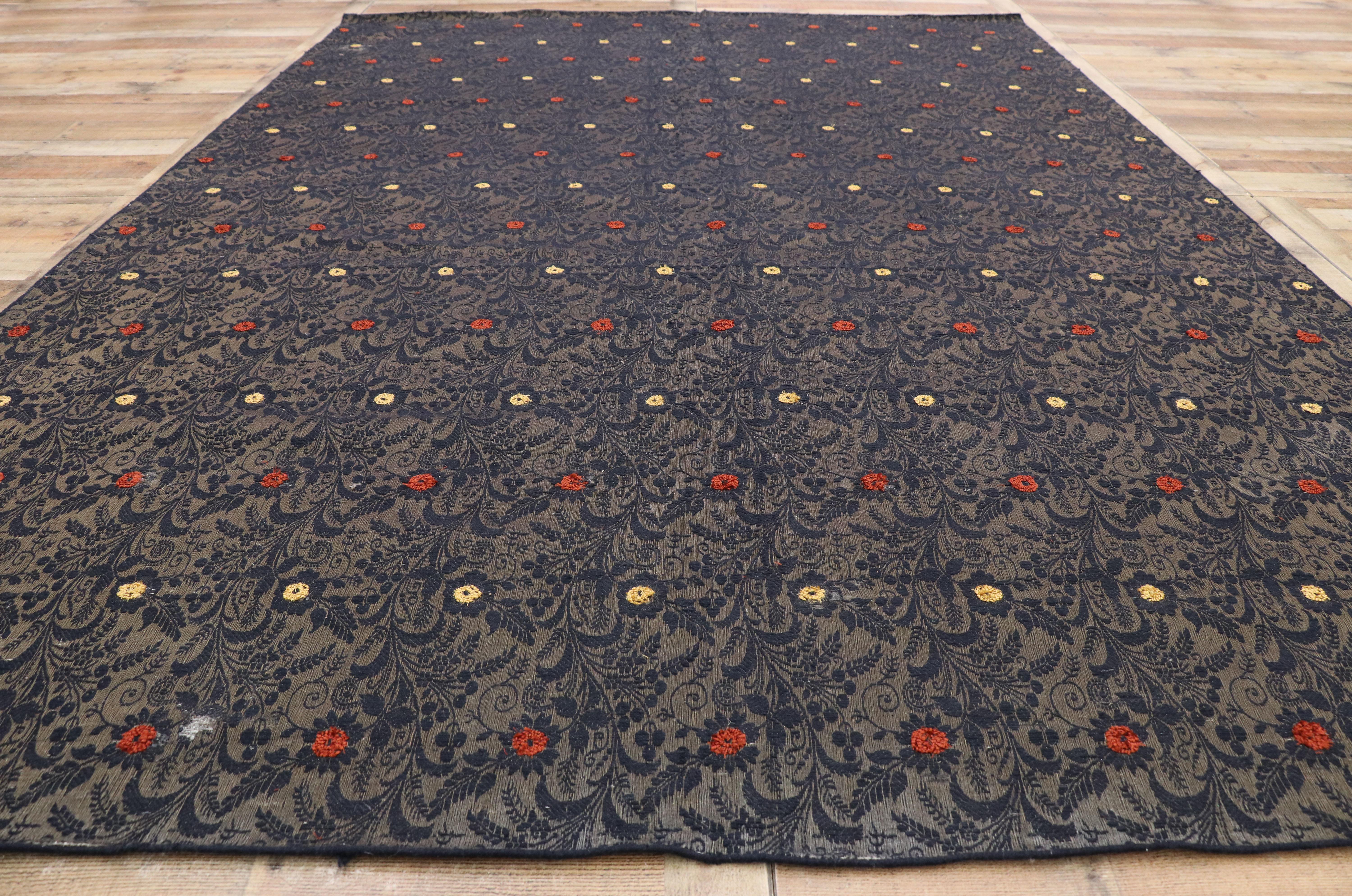 Vintage Embroidered Silk Rug with Victorian Gothic Style In Good Condition For Sale In Dallas, TX