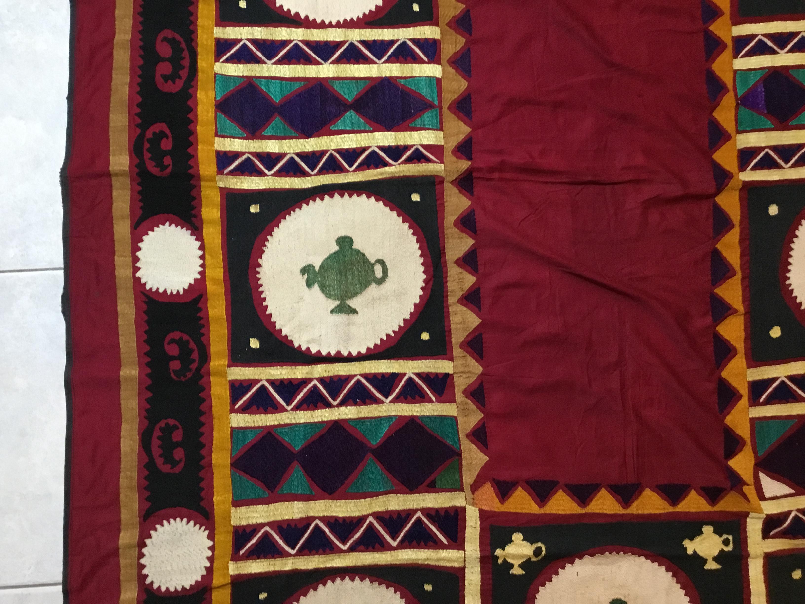 Vintage Embroidered Suzani Textile In Good Condition In Delray Beach, FL