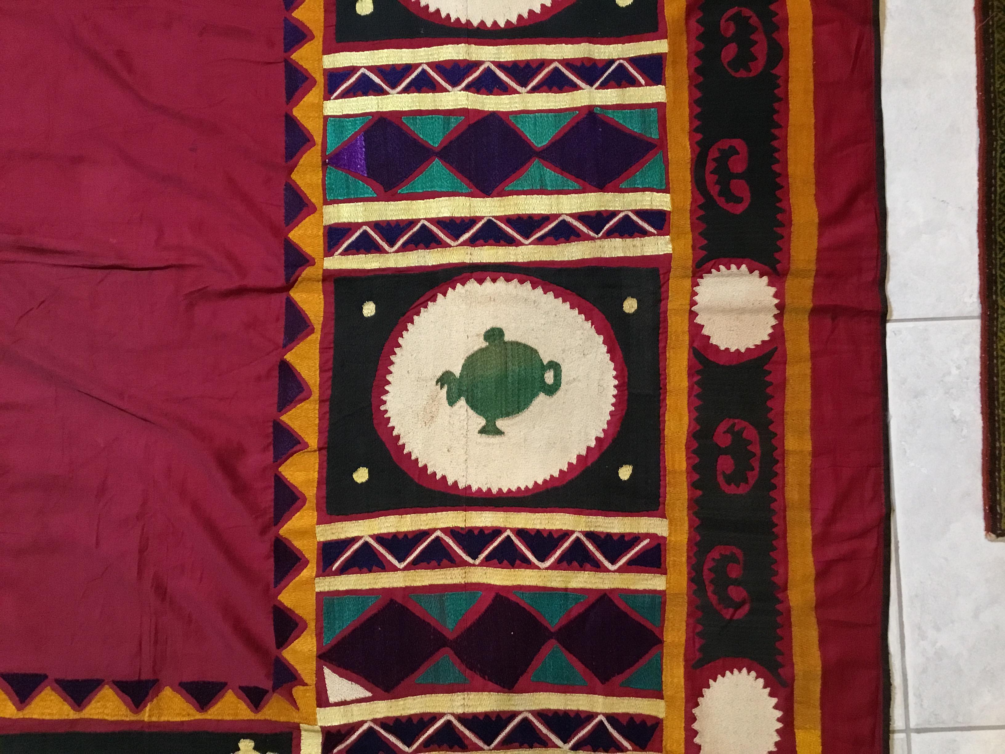 Mid-20th Century Vintage Embroidered Suzani Textile For Sale