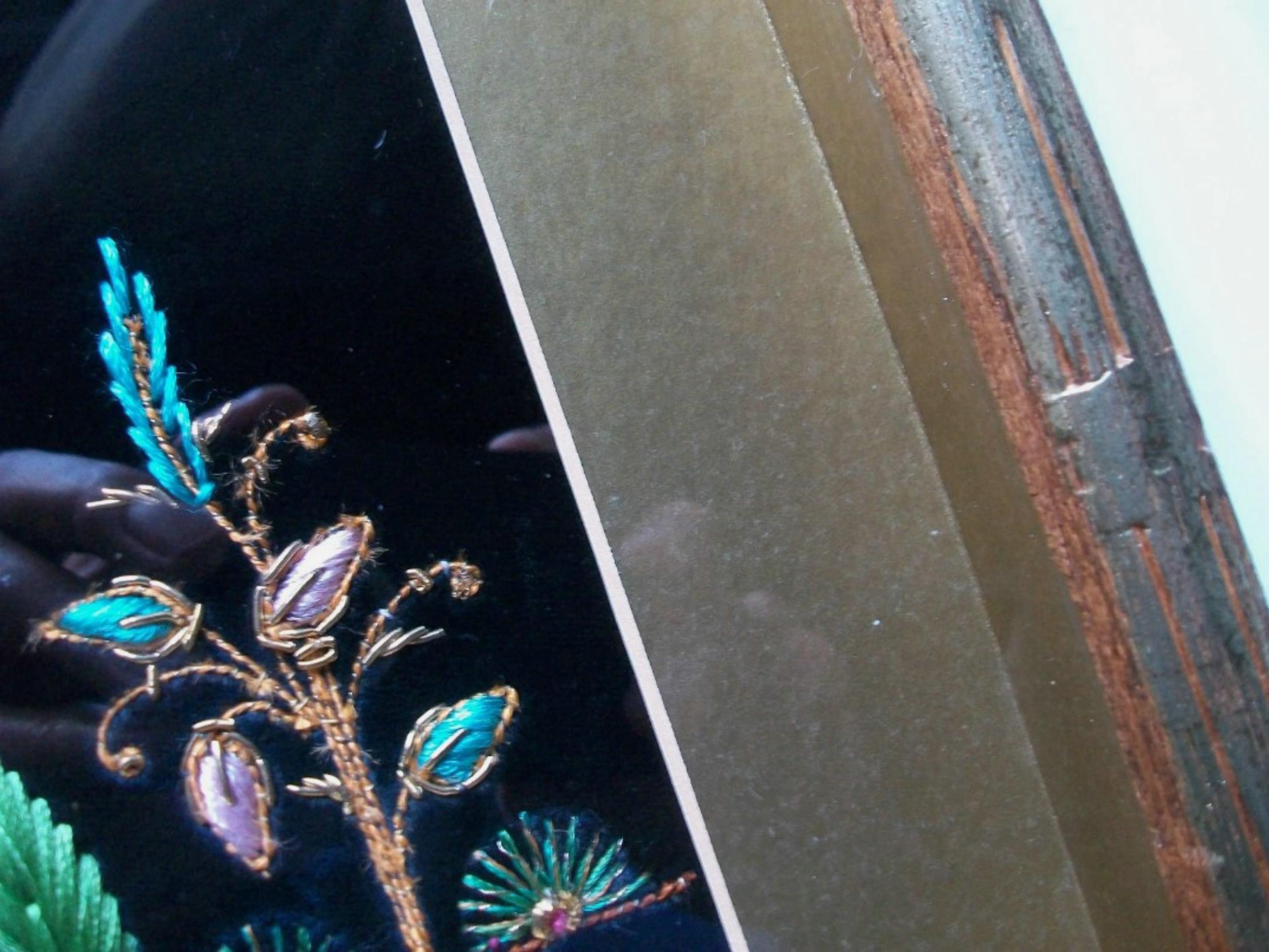 Hand-Crafted Vintage Embroidered Taj Mahal - Faux Bamboo Shadow Box Frame - Circa 1970's For Sale