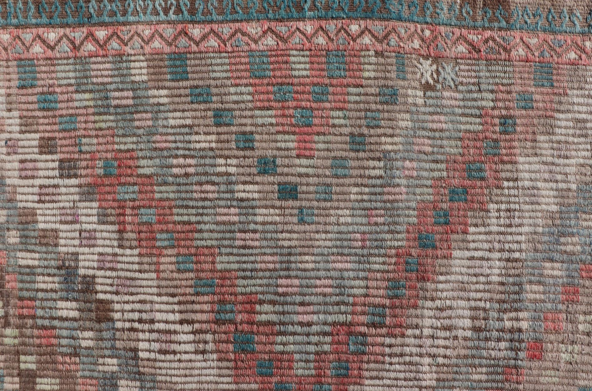 Vintage Embroidered Turkish Flat-Weave with Layered Diamond Design For Sale 4