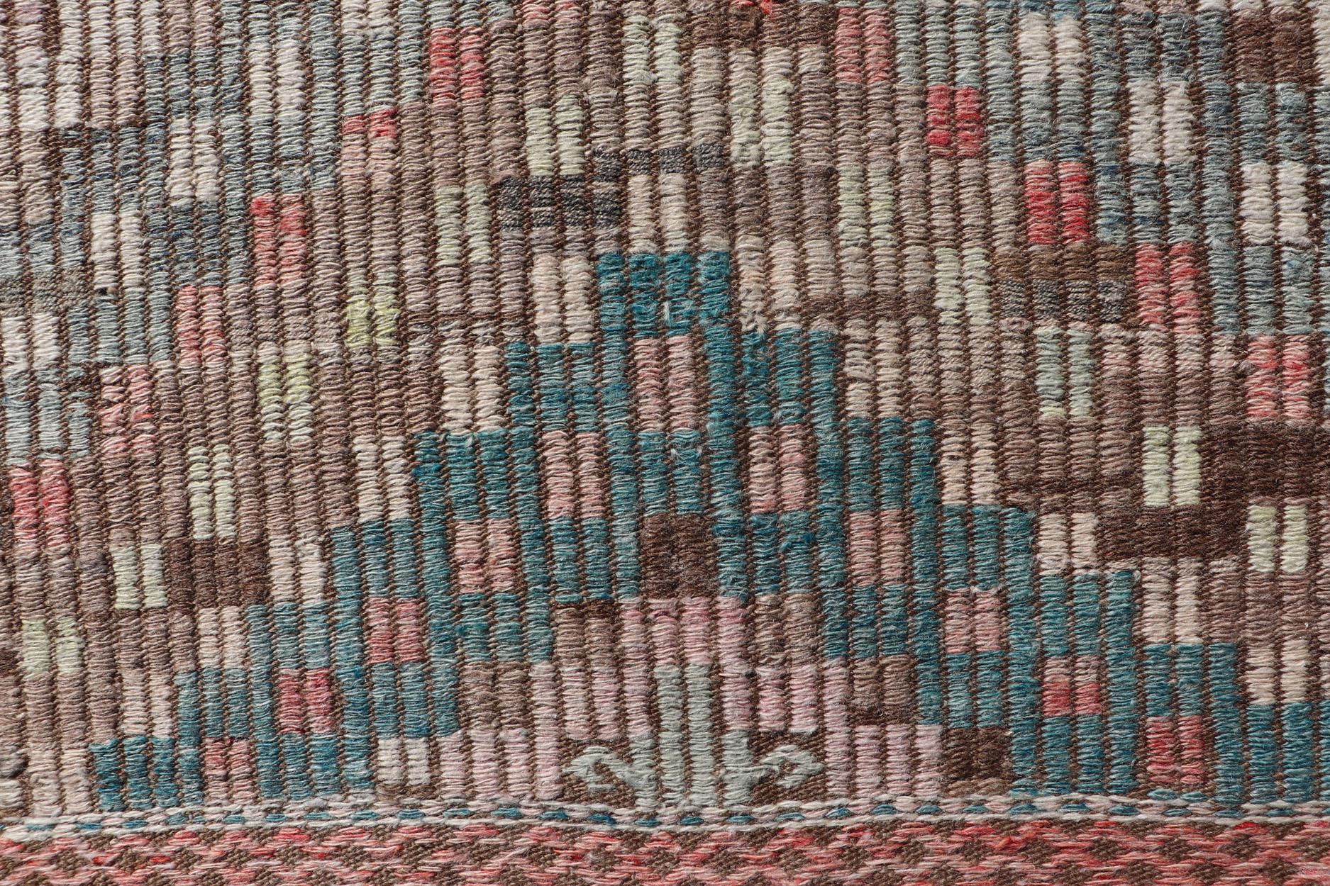 Vintage Embroidered Turkish Flat-Weave with Layered Diamond Design For Sale 5