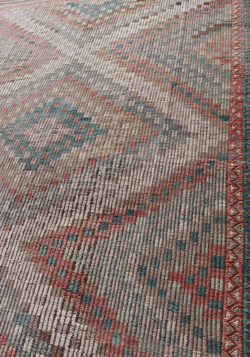 Vintage Embroidered Turkish Flat-Weave with Layered Diamond Design In Good Condition For Sale In Atlanta, GA