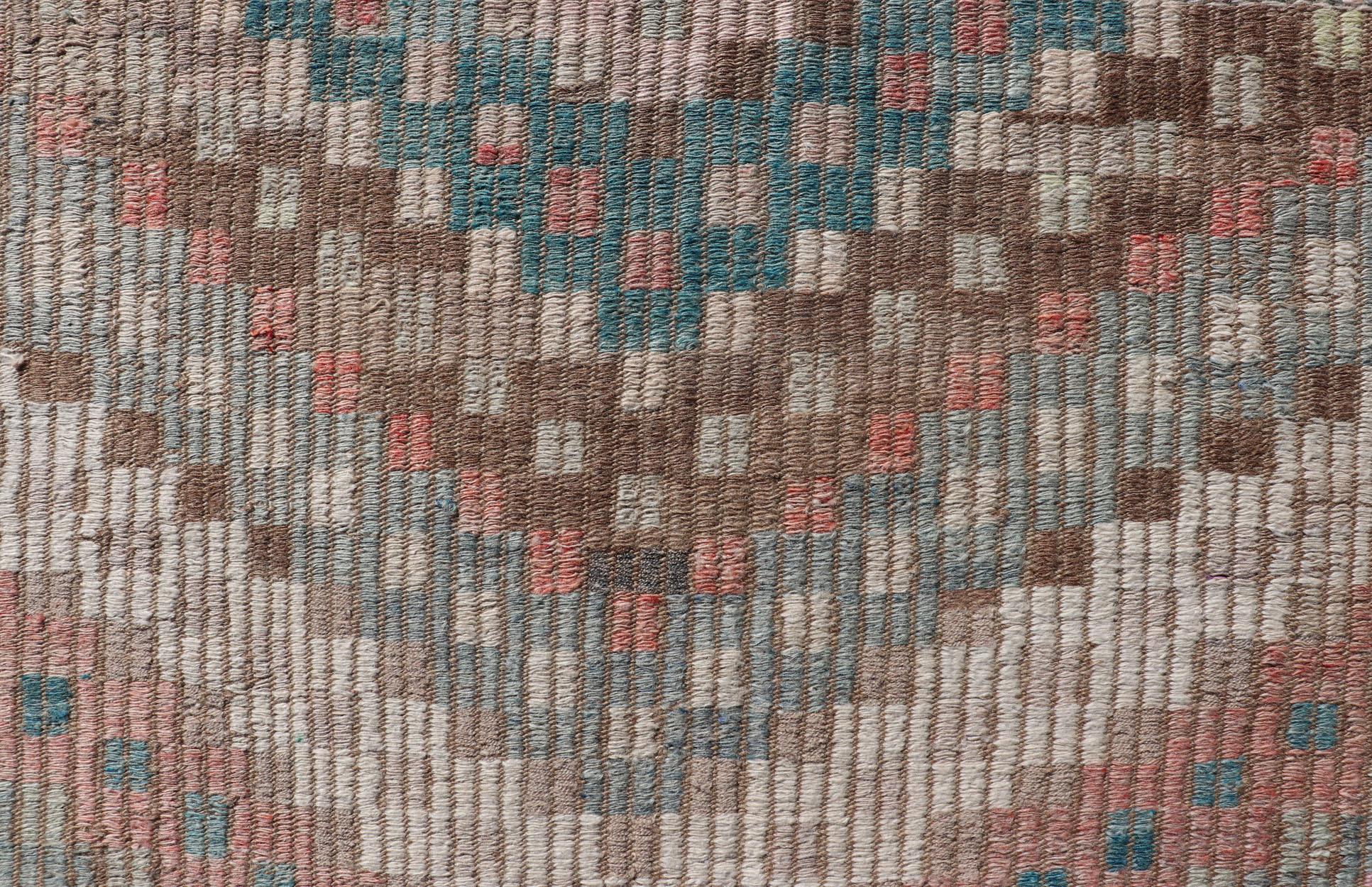 Vintage Embroidered Turkish Flat-Weave with Layered Diamond Design For Sale 2