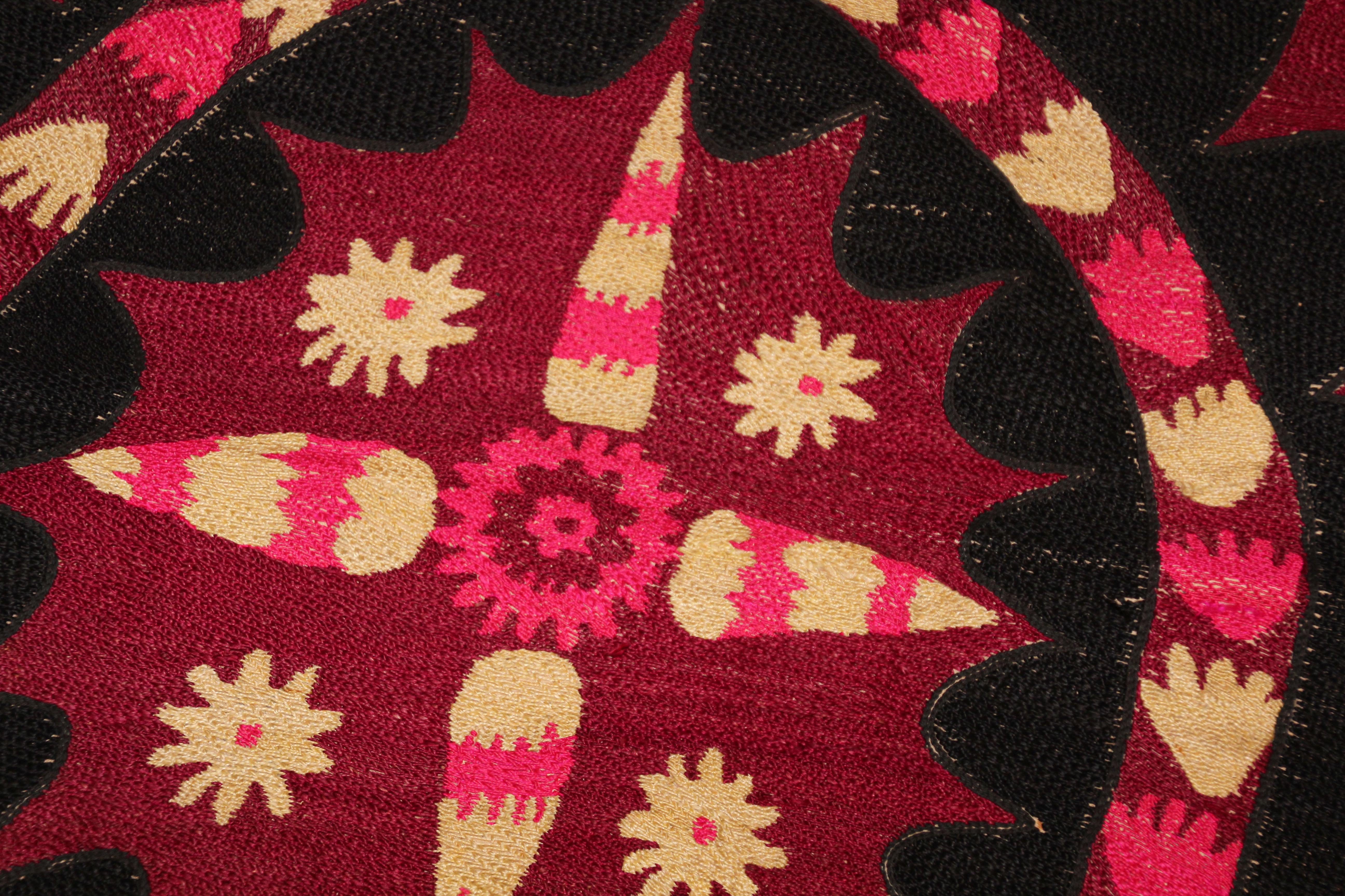 Vintage Embroidered Uzbek Suzani Pink and Black 6