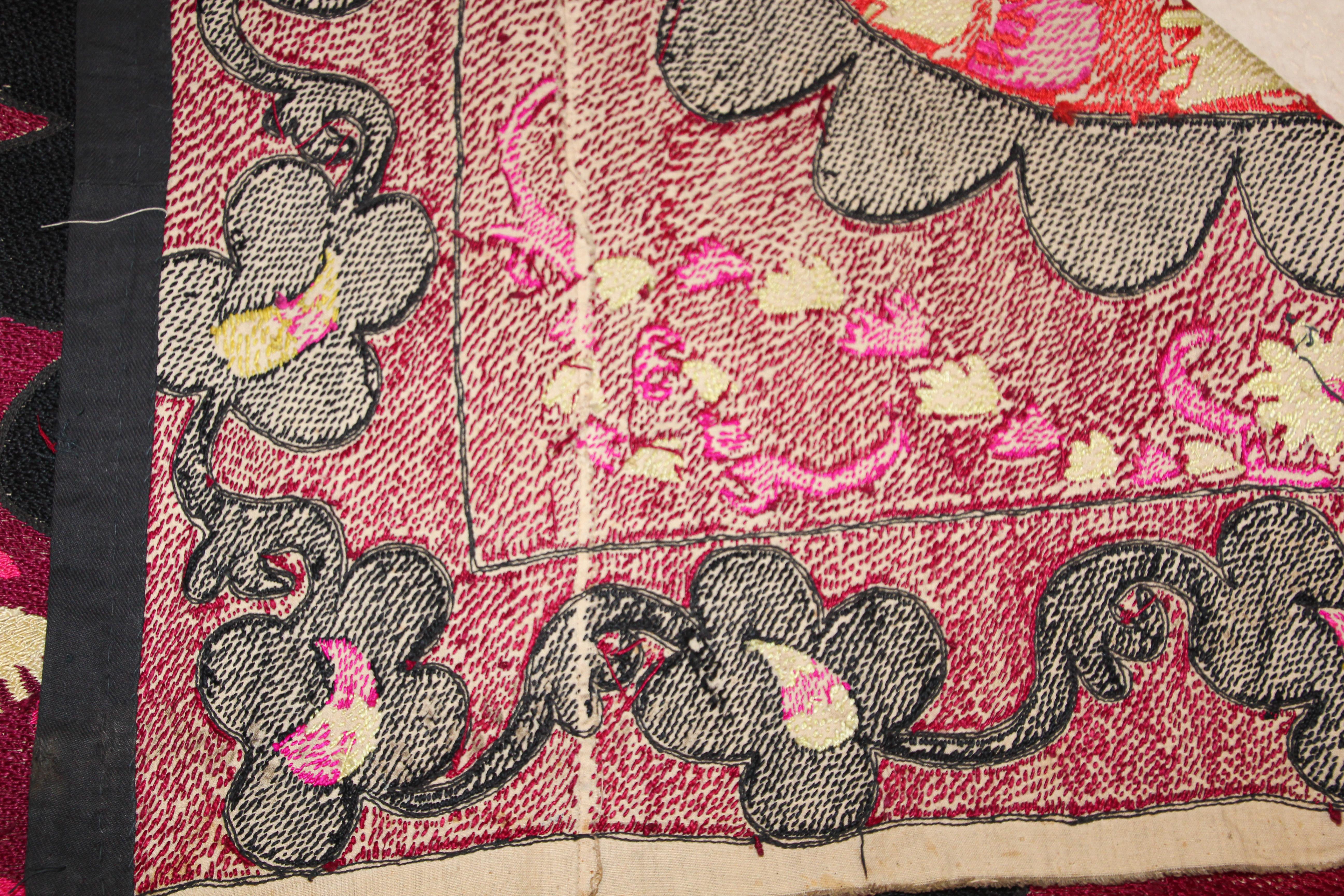 Vintage Embroidered Uzbek Suzani Pink and Black 13