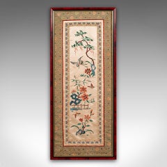 Vintage Embroidered Wall Display Panel, Chinese, Silk Cotton, Art Deco, C.1930