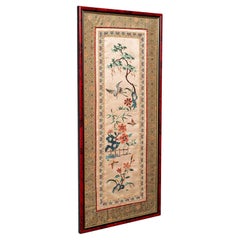 Vintage Embroidered Wall Display Panel, Chinese, Silk Cotton, Art Deco, C.1930