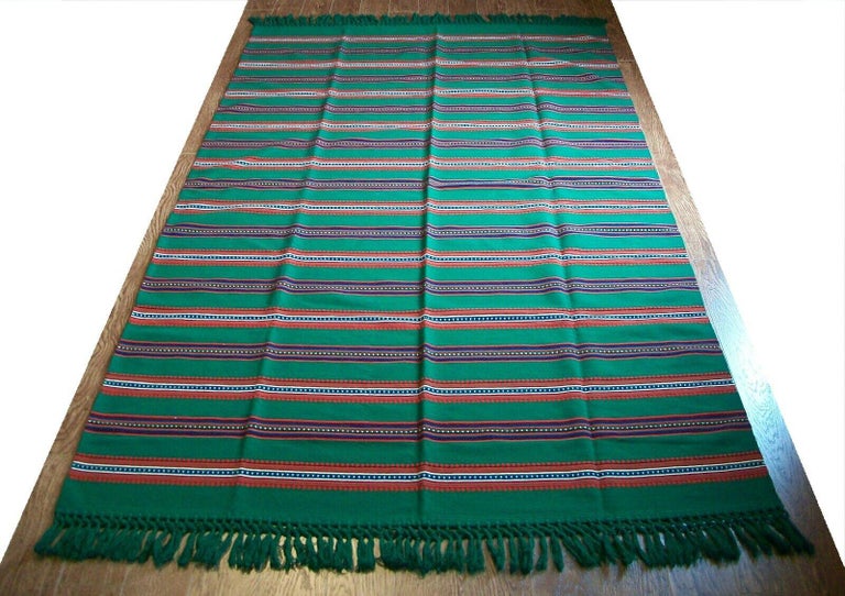 Spanish Colonial Vintage Embroidered Wool Serape Blanket or Rug, Mexico, C.1970's For Sale