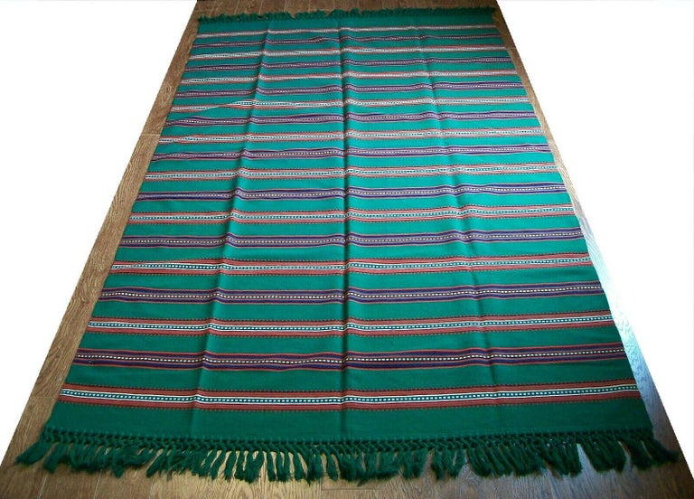 Mexican Vintage Embroidered Wool Serape Blanket or Rug, Mexico, C.1970's For Sale
