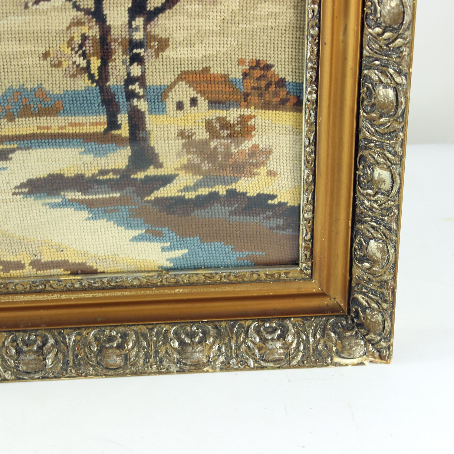 Vintage-Stickerei Wandkunst in einem Rahmen, 1950er Jahre (Tschechisch) im Angebot