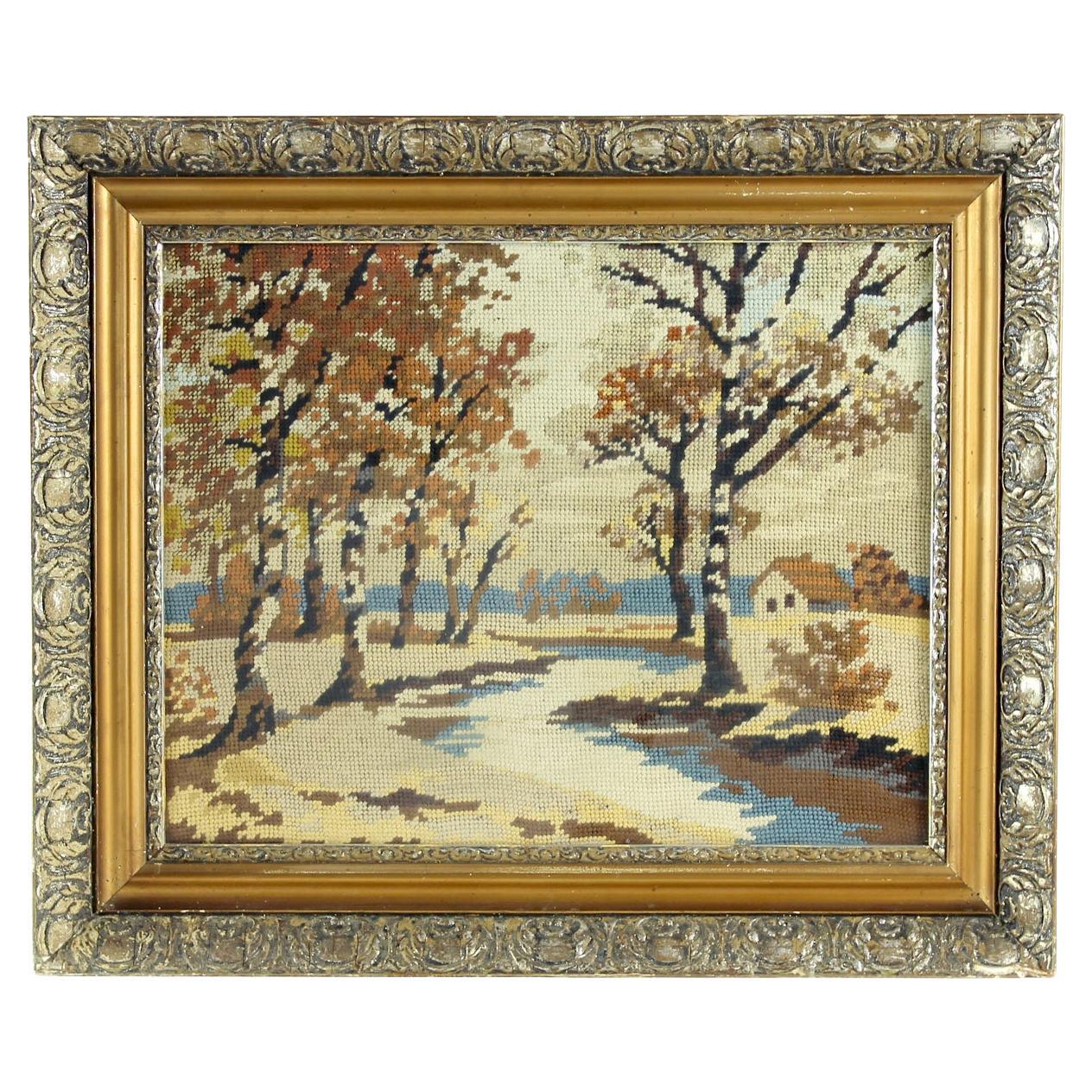 Vintage-Stickerei Wandkunst in einem Rahmen, 1950er Jahre im Angebot
