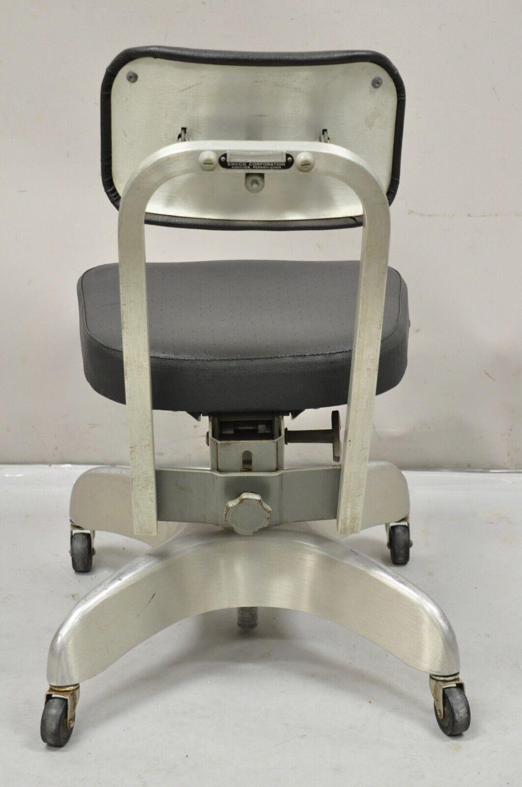 Vintage Emeco Corp Art Deco Brushed Aluminum Black Swivel Office Desk Chair For Sale 7