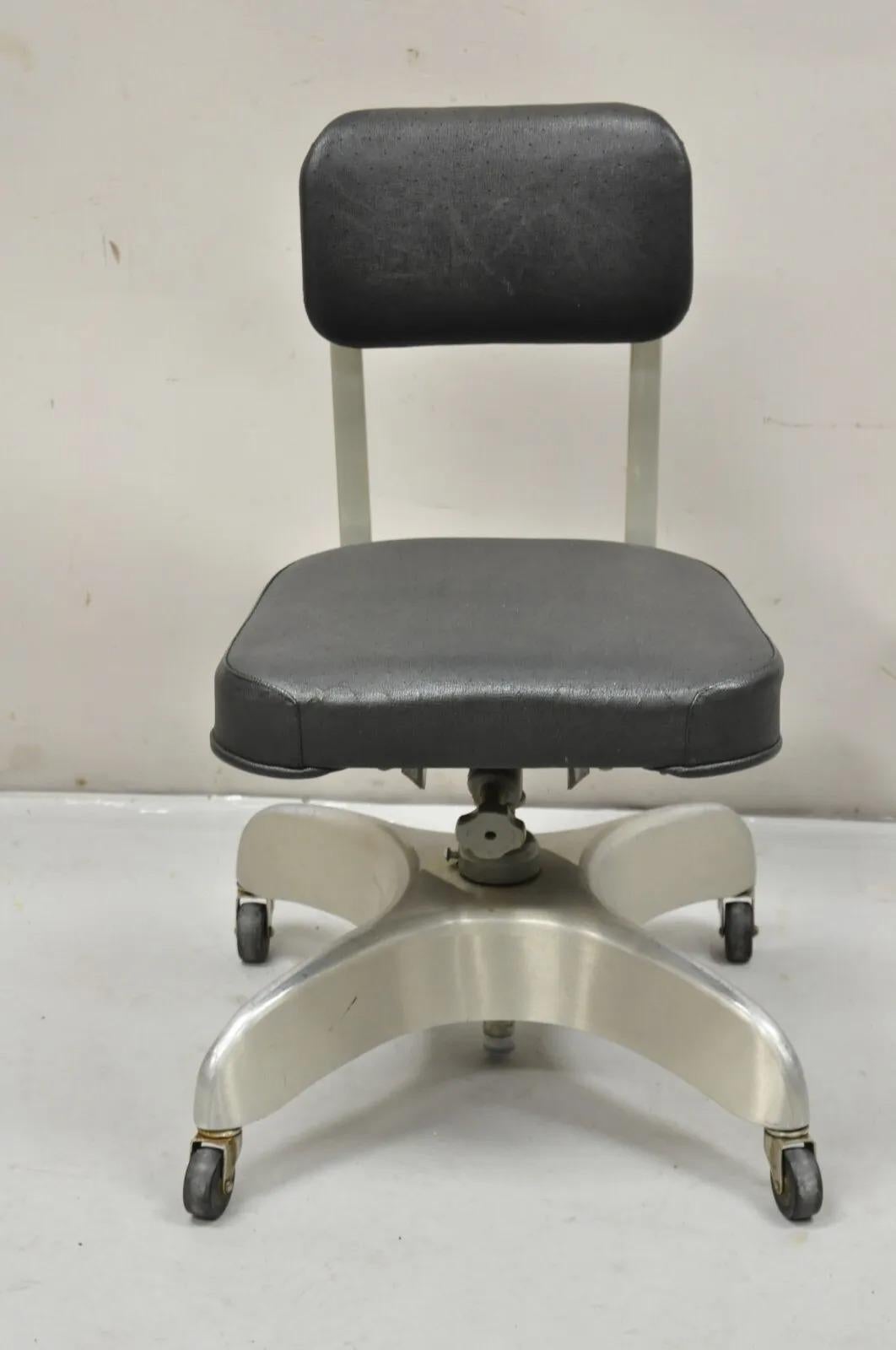 Unknown Vintage Emeco Corp Art Deco Brushed Aluminum Black Swivel Office Desk Chair