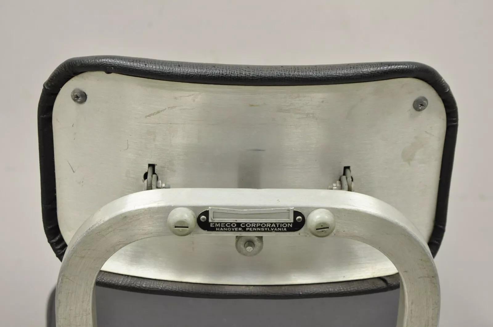 Vintage Emeco Corp Art Deco Brushed Aluminum Black Swivel Office Desk Chair For Sale 3