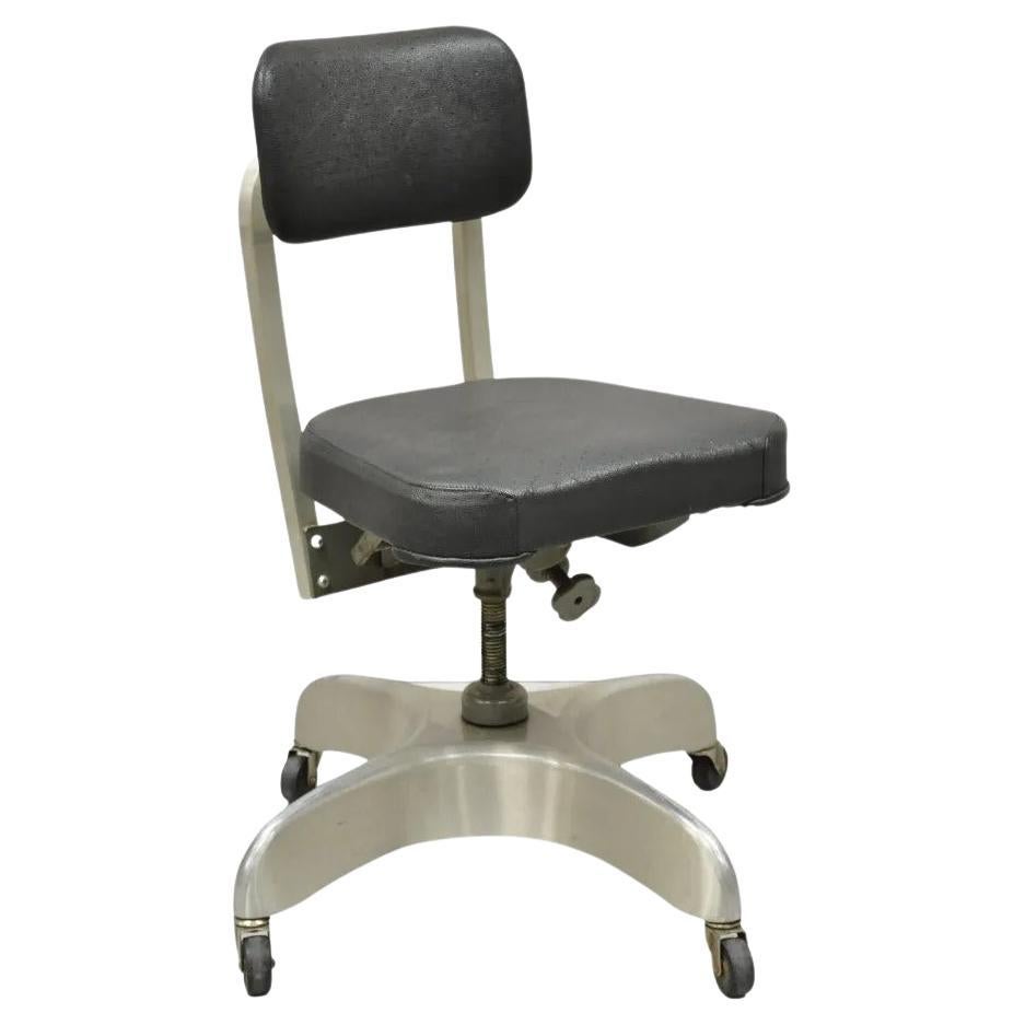 Vintage Emeco Corp Art Deco Brushed Aluminum Black Swivel Office Desk Chair