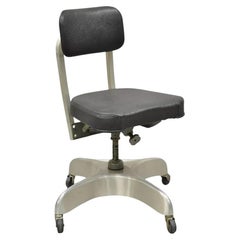 Vintage Emeco Corp Art Deco Brushed Aluminum Black Swivel Office Desk Chair