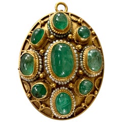 Vintage Emerald 14 Karat Yellow Gold Pendant, Brooch Pin