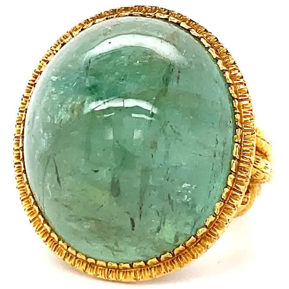 Cabochon Vintage Emerald 18 Karat Gold Cocktail Ring