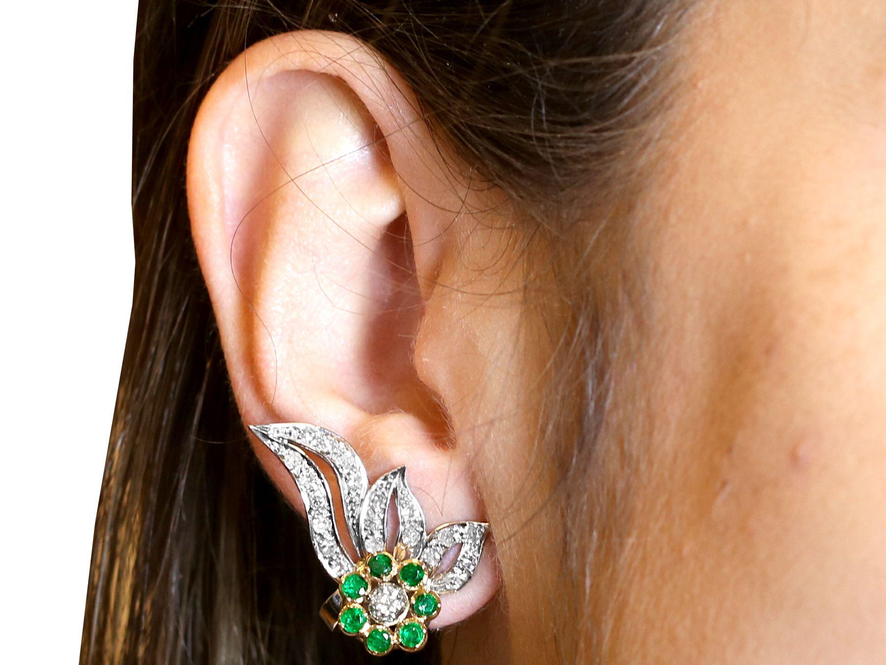 Vintage Emerald and 1.35 Carat Diamond and White Gold Earrings, Circa 1950 For Sale 3