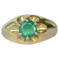 Vintage Emerald and 14 Carat Gold Signet Ring