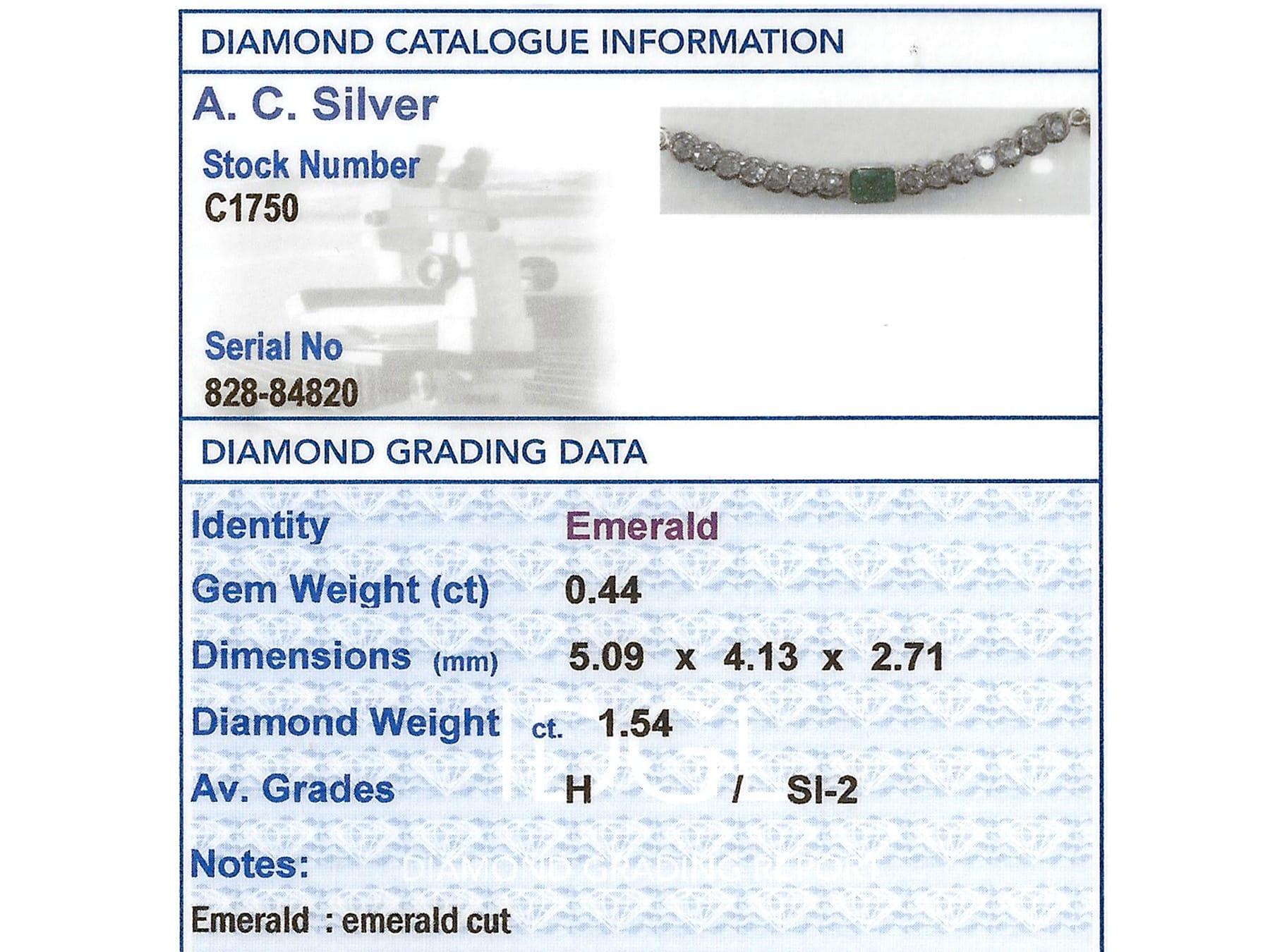 Vintage Emerald and 1.54 Carat Diamond White Gold Necklace For Sale 2
