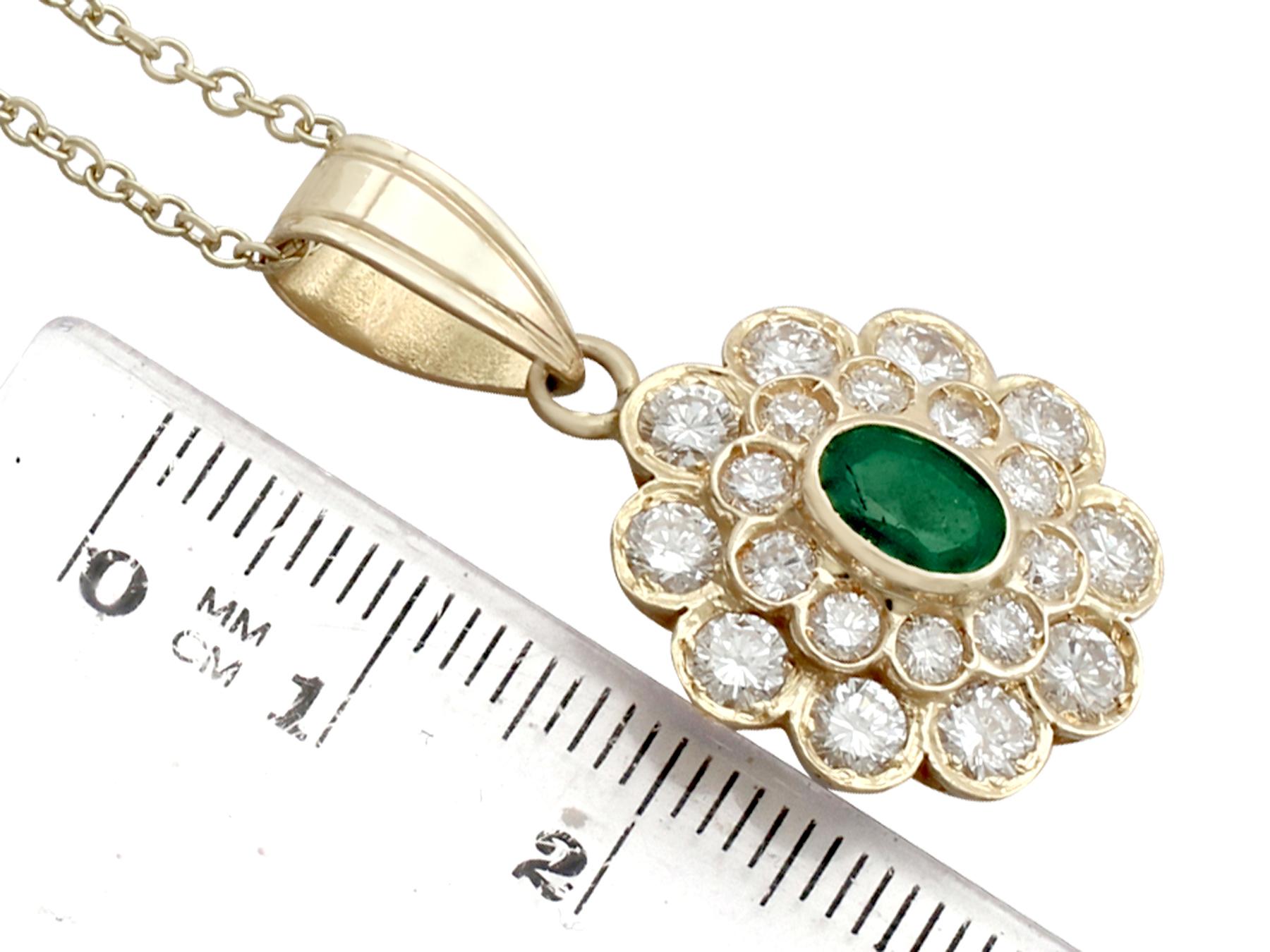 Oval Cut Vintage 1990's Emerald and 2.28 Carat Diamond and Yellow Gold Pendant For Sale