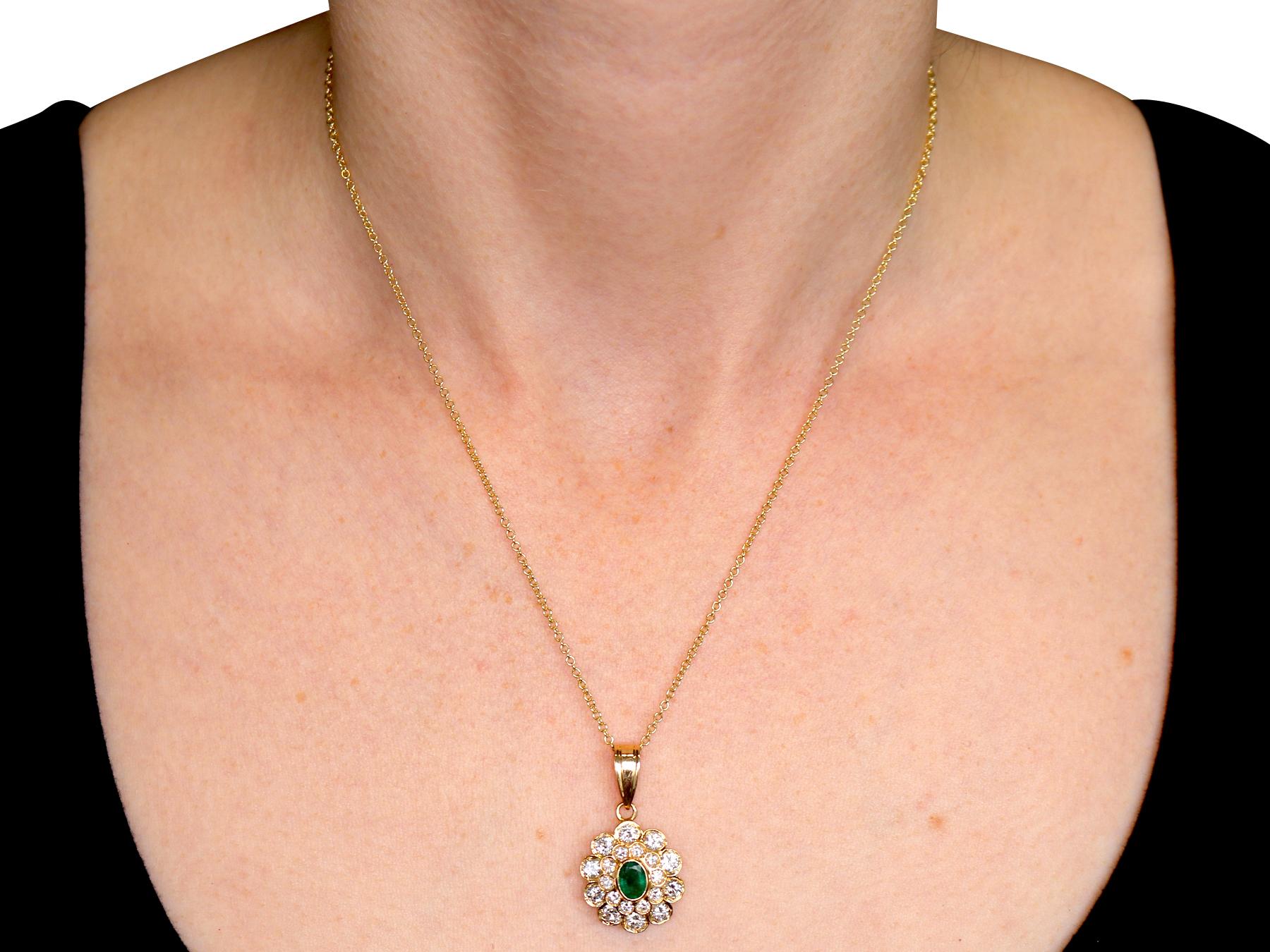 Women's Vintage 1990's Emerald and 2.28 Carat Diamond and Yellow Gold Pendant For Sale