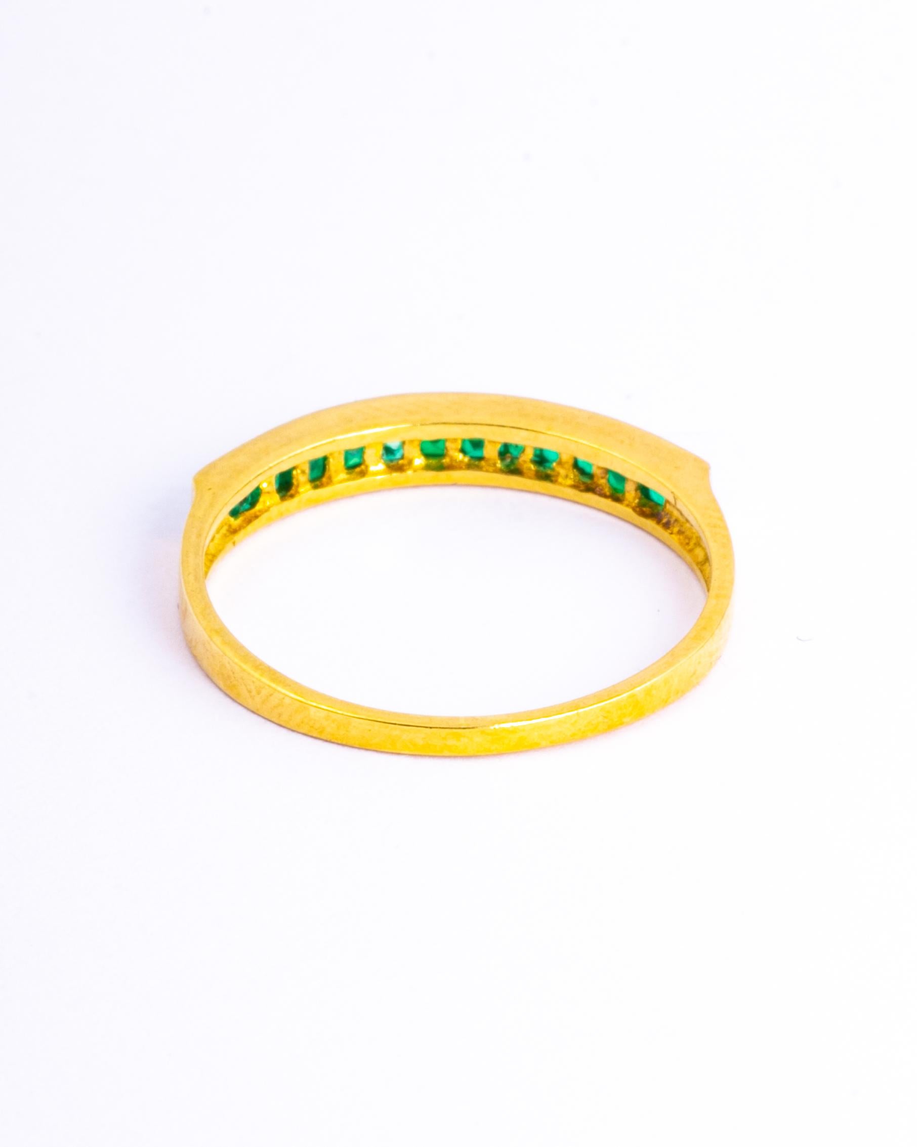 Square Cut Vintage Emerald and 9 Carat Gold Half Eternity Band