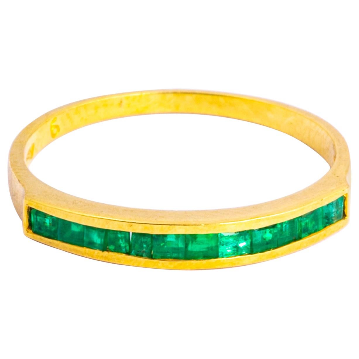 Vintage Emerald and 9 Carat Gold Half Eternity Band