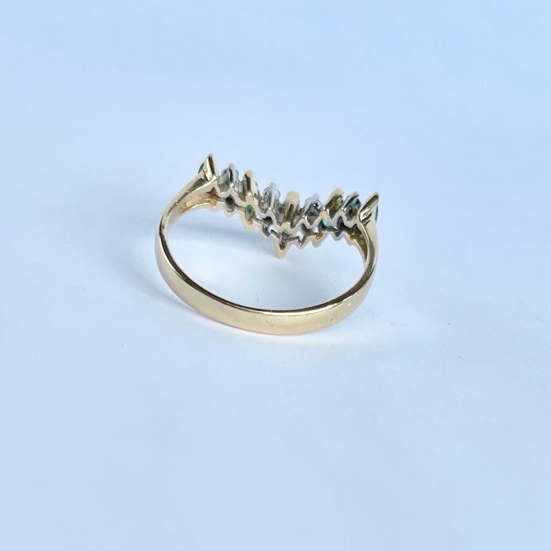 emerald and diamond wishbone ring