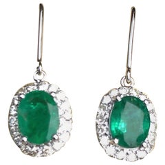 Vintage Emerald and Diamond 14 Carat White Gold Drop Earrings